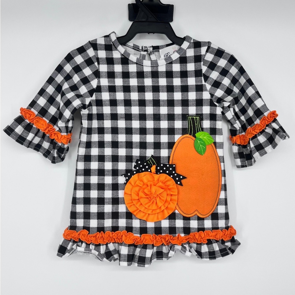 Rare Editions Pumpkin Tunic Leggings Set Girls 18M Black White Gingham‎ Ruffle